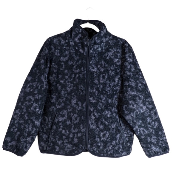 New All in Motion Sherpa Cropped Jacket Women XXL Animal Print Relaxed Zip Gray - Picture 2 of 15